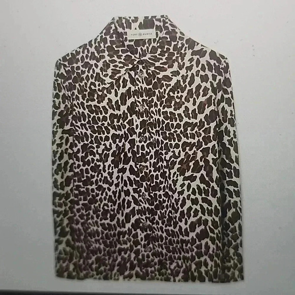 TORY BURCH REVA LEOPARD POPLIN SHIRT SIZE 6 - Picture 3 of 4